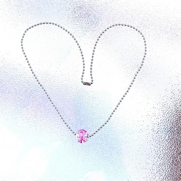 Breast Cancer Awareness Glass Bead Necklace - Picture 2 of 4